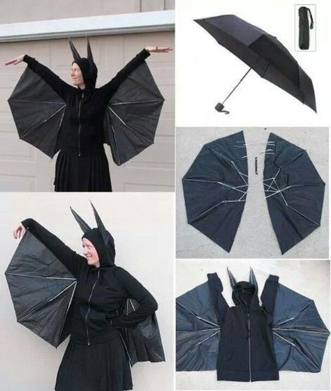 Diy Bat Costume, Halloween Diy Costume, Work Appropriate Halloween Costumes, Evil Mad Scientist, Illusion Costumes, Bat Halloween Costume, Mother Nature Costume, Costume Carnaval, Cute Umbrellas