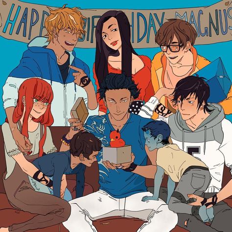 cassieclare1: (art by Cassandra Jean )Happy birthday Magnus! It's your day and Jace had given you a duck again. At least you have your gorgeous family to make up for it! And now: a snippet from TEC Book One: ​ "Uh,” said Alec. “Can you fly a hot air balloon?” “Of course!” Magnus declared. “Did I ever tell you about the time I stole a hot air balloon to rescue the Queen of France?" ​Alec grinned as if Magnus was making a joke, but Marie-Antoinette had actually been quite a handful. “It’s just,” A Green Basement, Shadowhunter Fanart, Clary And Simon, Alec And Jace, Emma Carstairs, Cassandra Jean, Shadowhunter Academy, Magnus And Alec, Clary And Jace