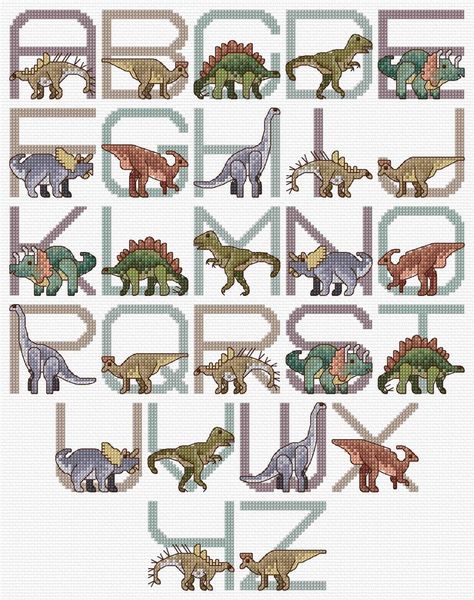 Alphabet Cross Stitch, Dinosaur Alphabet, Sampler Cross Stitch, Cross Stitch Alphabet Patterns, Cross Stitch Fonts, Cross Stitch Letters, Cross Stitch Baby, Cross Stitch Alphabet, Cross Stitch Animals