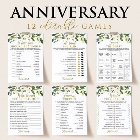 Games For Anniversary Party, Wedding Anniversary Party Games, 51st Anniversary, 30th Anniversary Parties, Anniversary Party Games, Party Games Printable, Anniversary Games, 55th Wedding Anniversary, 50th Wedding Anniversary Party