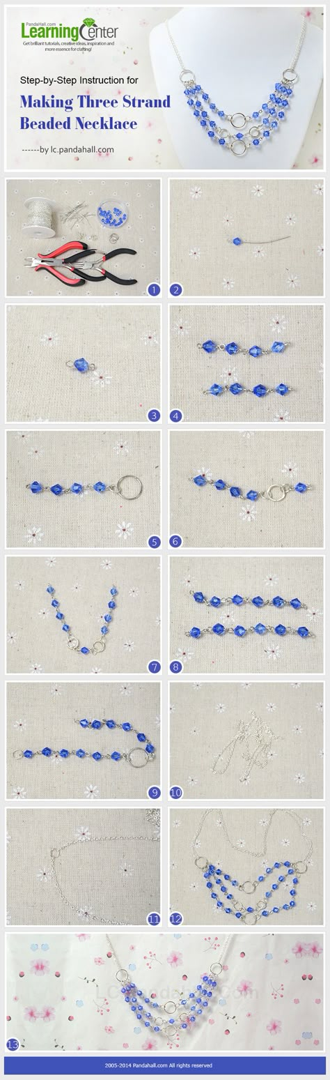 Step-by-Step Instruction for Making Three Strand Beaded Necklace . Click photo for more information. Beaded Tutorials, Panda Hall, Diy Jewelry Tutorials, Diy Collier, Jewerly Making, Necklace Tutorial, Medieval Costume, Click Photo, Jewelry Techniques