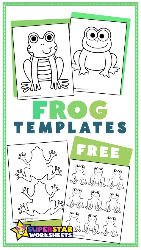 Frog Templates for kids! From simple outlines to fun printables, our free frog template outlines and crafts are perfect for any amphibian-themed lesson or project! 🐸🍃 #SuperstarWorksheets #cute #diy #craft Printable Frog Template, Frog Outline, Frog Template, Simple Outlines, Science Lessons Elementary, Frog Species, First Grade Art, Geography Worksheets, Small Frog