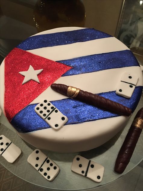 Cigar Cuban flag domino cake Cuban Cake Theme, Cuban Dominoes, Cuban Cake, Cuba Recipes, Cuba Party, Baby Dedication Cake, Masculine Cake, Jay Birthday, Café Cubano