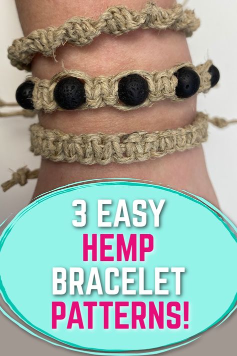 Learn how to make these three easy DIY macrame hemp bracelets with adjustable sliding closures in this step by step tutorial and video! Includes a beaded hemp bracelet, square knot bracelet, and spiral half knot bracelet patterns. macrame tutorial | macrame jewelry | easy macrame tutorials | adjustable macrame bracelet pattern | 90s jewelry Hemp Jewelry Diy, Hemp Bracelet Tutorial, Beginner Macrame Projects, Hemp Bracelet Diy, Hemp Bracelet Patterns, Beginner Macrame, Square Knot Bracelets, Easy Macrame, Macrame Bracelet Tutorial