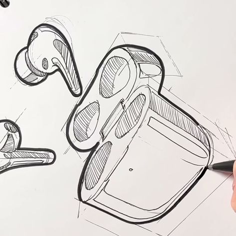 Airpods Sketch, Airpod Drawing, Design Sketching, Object Drawing, Free Hand Drawing, Industrial Design Sketch, Airpod Pro, Sketch Markers, Marker Drawing