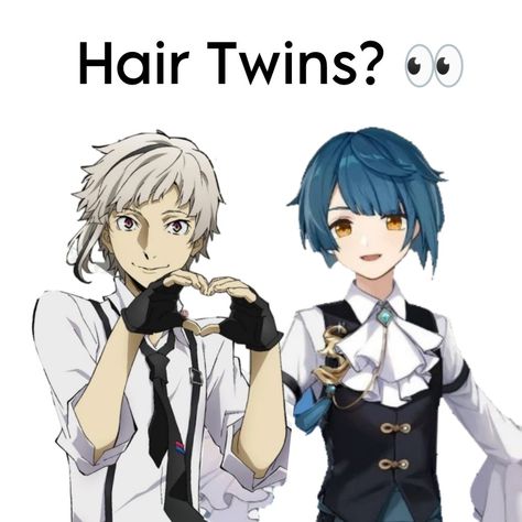 Atsushi from Bungo Stray Dogs and Xinqui from Genshin are hair twins?! Atsushi Hairstyle, Genshin Impact X Bungou Stray Dogs, Junichiro X Atsushi, Bungo Stray Dogs Nails, Bsd X Genshin, Genshin Crossover, Bungo Stray Dogs Akutagawa, Bsd Silly, Bungou Stray Dogs Atsushi