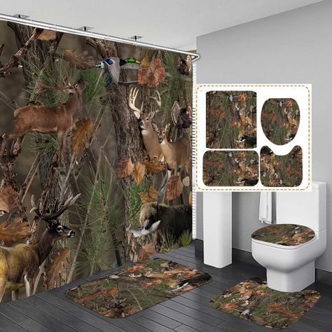 PRICES MAY VARY. 👉【INCLUDING】1 PC Shower Curtain + 3 PCS Mats + 12 PCS/C-shaped Hooks. Ideal dimension 72 x 72 INCH shower curtain suits for most people's needs. No shower curtain liner is needed. 👉【WONDERFUL GIFTS】Amazing and practical gifts for family, friends, and coworkers. Our shower curtain and rug set can be a beautiful birthday gift, graduation gift, housewarming gift, wedding gift, Anniversary gift, Valentine's Day gift, Christmas gift, etc. 👉【HD PRINTING】Jayden Madge shower curtains Cabin Bathroom Decor, Cabin Shower Curtain, Turkey Animal, Rustic Cabin Bathroom, Deer Shower Curtain, Rustic Farmhouse Bathroom Decor, Animal Hunting, Rustic Farmhouse Bathroom, Cabin Bathroom