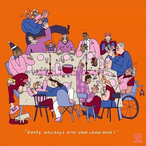 Lukas Eggert on Instagram: "Illustration for @semaine_online Issue 02. Have great holidays with your family and your loved ones 🥂🙏🎄❤️( even if it’s sometimes “special”🤓😅) . #holiday #christmas #dinner #family #happy #people #love #food #life #fun #relax #illustration #animation" Family Gathering Illustration, Family Dinner Illustration, Christmas Dinner Illustration, Happy People Illustration, Family Love Illustration, People In Restaurant, Gathering Illustration, Faith Graphics, Christmas Dinner Family