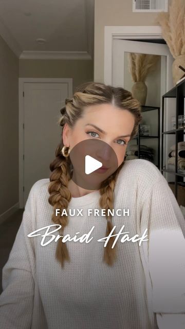 NICHOLE 💁‍♀️ Hairstyles + Tutorials on Instagram: "Faux French Braid! If you’re having trouble nailing the French braid, try this hack instead! 💁‍♀️ Split your hair in half so that you have an equal amount of hair on both the left and right sides of your head. Focus on one side at a time. Take a two inch section and split it into two. Cross the front piece over the back piece and grab it with your other hand. The back piece now becomes the front. Let go of the front piece. Add hair to the new front piece and cross it over the back piece. Continue this process until you reach the middle of your ear. Take the remaining hair and create a three strand braid until you reach the end. Secure with an elastic. Gently stretch out the braid by pulling on the sides to make it nice and fluffy. Repeat Faux French Braid, Front French Braids, Three Strand Braid, French Braid Short Hair, Side Braid Tutorial, How To Make Braids, Half French Braids, Easy French Braid, French Braid Pigtails