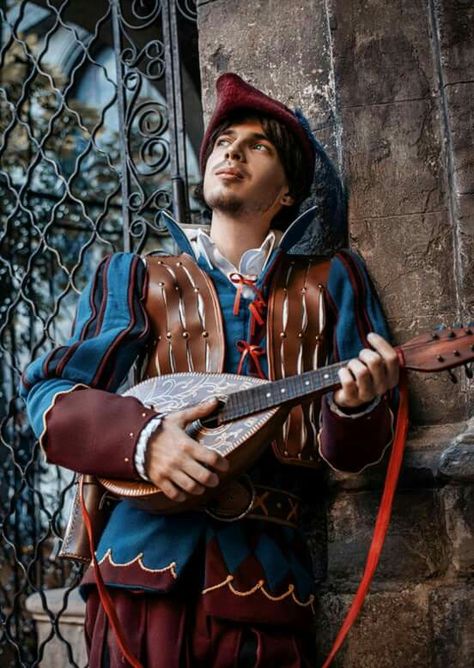 Bard Lute, Dandelion Witcher, Bard Cosplay, Medieval Wedding Theme, Dnd Party, Witcher Series, Fantasy Aesthetics, Medieval Outfit, Ren Faire Costume