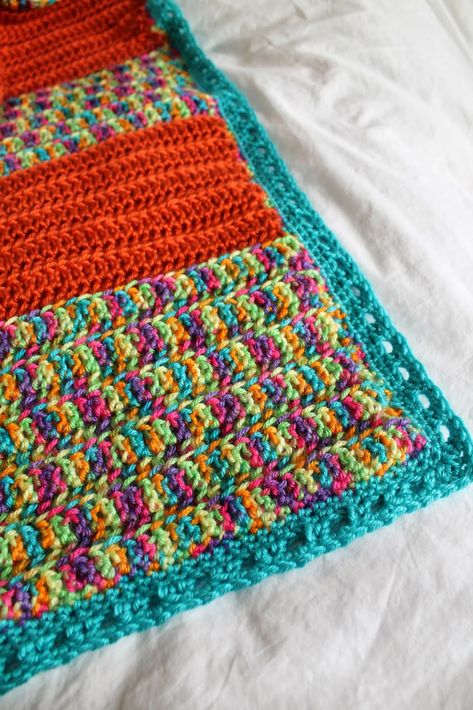 Broad-Stripe Baby Blanket Pattern | The Inspired Wren Crochet Boys, Bright Blanket, Diy Baby Blanket, Toddler Patterns, Striped Baby Blanket, Ombre Yarn, All Free Crochet, Crochet Bebe