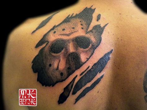 #Tattoos #Inked Jason Neck Tattoo, Jason Mask Tattoo Design, Mask Tattoo Stencil, Small Horror Tattoo Ideas, Jason Voorhees Tattoo Designs, Jason Vorhees Tattoo, Jason Mask Tattoo, Tattoo Stencil Ideas, Jason Voorhees Tattoo