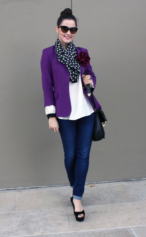 Purple - Album on Imgur Purple Outfits For Women Classy Casual, Dark Purple Blazer Outfit, Purple Jacket Outfit, Purple Blazer Outfit, Jacket Outfit Ideas, Purple Outfit, Purple Blazer, Winter Typ, Grunge Dress