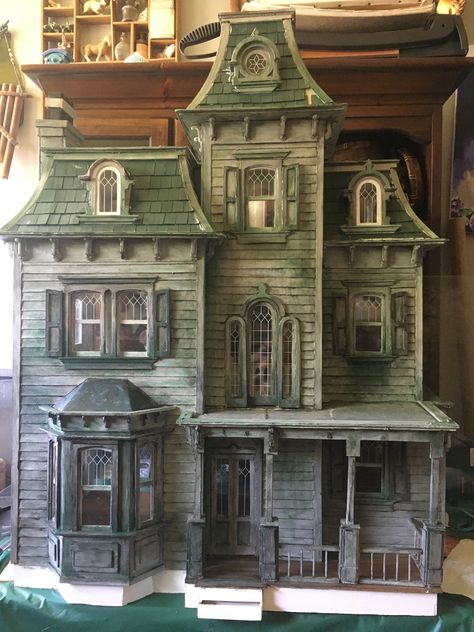 Painting the Beacon Hill house to look abandoned Haunted House Miniatures, Model Haunted House, Gothic Fairy House, Halloween Houses Diy, Haunted Mansion Bloxburg, Diy Miniature Haunted House, Haunted House Design, Doll House To Haunted House, Diy Cardboard Haunted House