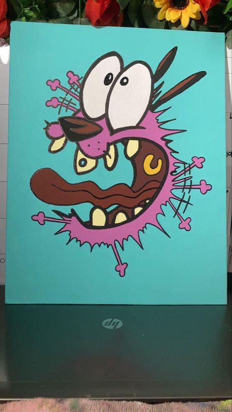 Courage The Cowardly Dog Painting, Bored List, Courage The Cowardly Dog, Cowardly Dog, Snake Tattoo Design, Simple Canvas Paintings, Cute Canvas Paintings, Canvas Drawings, Wall Drawing