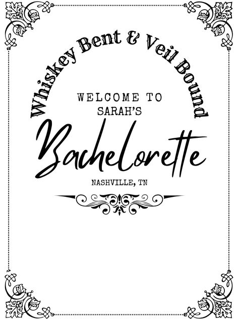 🌟 Welcome to the ultimate Country or Nashville-themed bachelorette party experience! 🌟 🎉 Get ready to celebrate in true Southern style with our "Whiskey Bent & Veil Bound" welcome sign! 🥃👰 ✨ Handcrafted with love and attention to detail, this rustic yet chic sign is the perfect addition to your bachelorette festivities. Whether you're hitting the honky-tonks on Broadway or enjoying a cozy evening with your closest friends, this sign sets the tone for an unforgettable weekend. 🤠 Made with h Nashville Bachelorette Themes, Whiskey Bent And Veil Bound Bachelorette, Western Theme Bachelorette Party, Nashville Bachelorette Party Themes, Western Bachelorette Party, Western Bachelorette, Bach Bash, Themed Bachelorette, Bachelorette Party Weekend