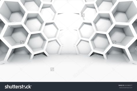 Abstract White Symmetric Interior With Honeycomb Structures On The Wall, 3d… 3d Illustration, Beautiful Patterns, Image Illustration, Honeycomb, Pencil Drawings, The Wall, Science Fiction, Stock Illustration, Royalty Free Stock Photos