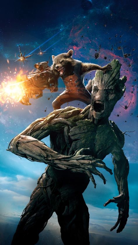 Groot Marvel Art, Groot Tattoo, Rocket Groot, Rocket Tattoo, Rocket Art, Phone Wallpapers Vintage, Groot Marvel, Galaxy Tattoo, Rocket Raccoon