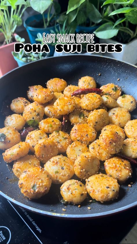 Aishwarya sonvane | Poha Suji Bites | Quick and Easy snack or breakfast recipe ✅save the recipe and try it later ✅Recipe details: Take 1 cup poha, wash it... | Instagram Vegetarian Snacks Recipes, Quick Easy Snacks, Vegetarian Snacks, Easy Snack Recipes, Lunch Box Recipes, Recipe Details, Small Bites, Latest Recipe, Quick Recipes