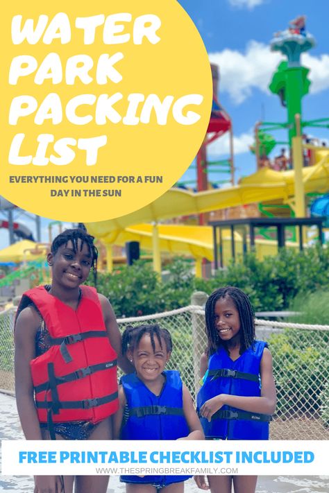 It's summertime! Prepare for a fun day in the sun at water parks with this comprehensive packing list! Includes a FREE printable packing list. #summersafety #waterpark #printablepacklist Waterpark Packing List, Water Park Packing List, Water Park Essentials, Family Spring Break, Printable Packing List, Summer Safety, Family Travel Hacks, Orlando Theme Parks, Water Parks