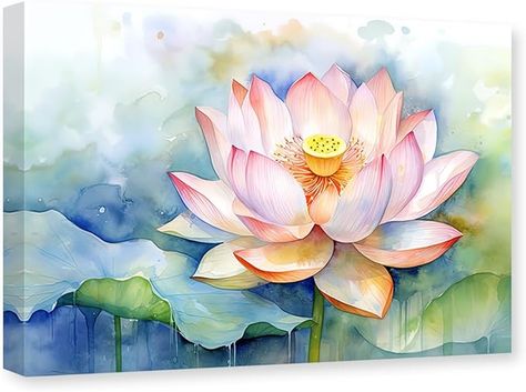 Amazon.com: CXHOSTENT Lotus Flower Canvas Wall Art Zen Pictures Wall Decor Pink Lotus Painting Bathroom Yoga Room Spa Room Decor Frame (Lotus - 3, 12.00" x 18.00"): Posters & Prints Beginner Oil Painting, Painting For Adults, Lotus Flower Painting, Zen Pictures, Watercolor Lotus, Diy Beginner, Spa Room Decor, Lotus Painting, Picture For Living Room