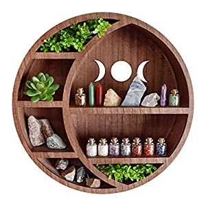 https://amzn.to/3l2P8oL Shelf For Crystals, Display Shelves Decor, Dorm Room Color Schemes, Dorm Room Colors, Mountain Shelf, Moon Shelf, Wooden Moon, Crystal Shelf, Essential Oil Shelf