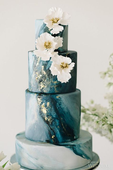 Dark Teal and Gold Marble Wedding Cake | Tara McMullen Photography | The Gilded Age - A Dark Romance Wedding - http://heyweddinglady.com/gilded-age-dark-romance-wedding/ Cake With Flowers, Geode Wedding, Marble Wedding, Teal Wedding, Marble Cake, Cake Trends, Elegant Wedding Cakes, Wedding Cake Inspiration, Beautiful Wedding Cakes