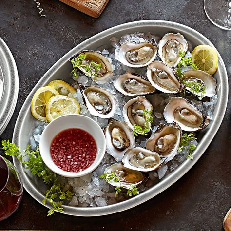 Oysters on the Half Shell with Tarragon Mignonette | Williams-Sonoma Mignonette Recipe, Oysters On The Half Shell, New Year's Eve Appetizers, Salsa Fresca, Oyster Recipes, Elegant Appetizers, Romantic Meals, Appetizers Recipes, Valentines Day Dinner