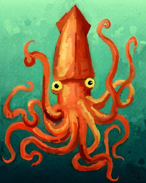 Giant Squid: Demoralize(2), Guard Health(3) Giant Squid Drawing, Cephalopod Art, Squid Art, Squid Drawing, Jonathan Sims, Giant Squid, Red Giant, Calamari, Crystal Art