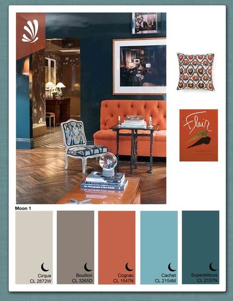 rust,gray,blue color combo Teal And Orange Living Room Decor, Living Room Decor Orange, Burnt Orange Living Room, Brown And Blue Living Room, Orange Couch, Brown Living Room Decor, Brown Couch Living Room, Teal Living Rooms, Orange Furniture