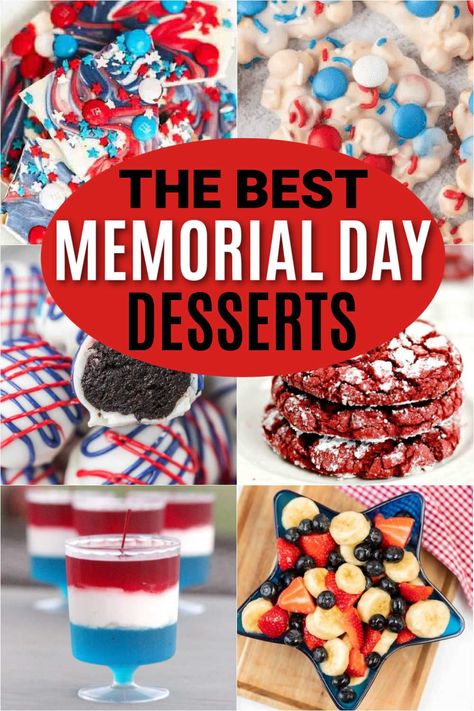 We have a list of the Best Memorial Day Desserts. Try these easy Memorial day dessert ideas that everyone will love. 39 desserts for Memorial Day. We have the best options for kids, for parties and some healthy options and gluten free options too. You are sure to find a dessert for everyone on this list. #eatingonadime #memorialdayrecipes #memorialdayfood #dessertrecipes #easyrecipes Cream Cheese Balls Recipe, Patriotic Sugar Cookies, Memorial Day Food, Memorial Day Desserts, Memorial Day Foods, Patriotic Recipes, Memorial Day Recipes, Layered Jello, Bbq Desserts