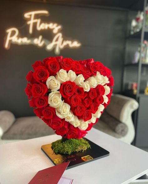 Heart Arrangement Flower, Heart Shape Flower Arrangement, Heart Shape Flower Bouquet, Heart Shaped Flower Arrangement, Fruit Bouquet Ideas, Valentines 2024, Ribbon Flowers Bouquet, Ribbon Bouquet, Rose Arrangements