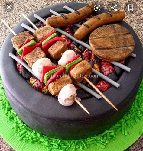 Tropical Birthday Cake, Bbq Cake, Bbq Theme, Wacky Cake, Barrel Cake, Pot Flowers, Realistic Cakes, Meat Shop, Birthday Cakes For Men