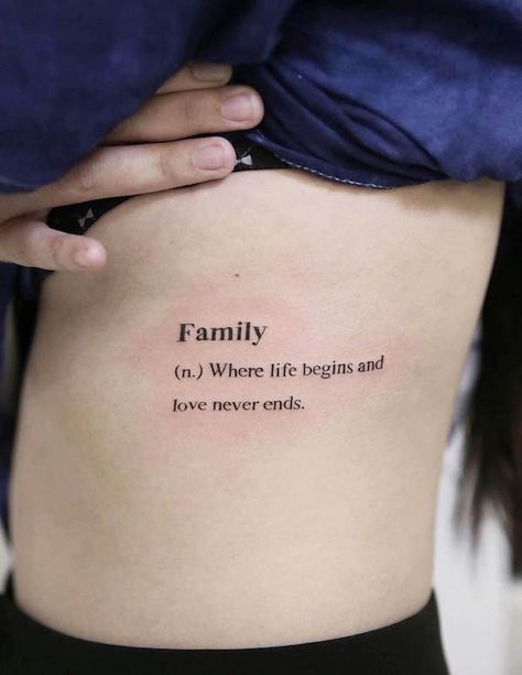 52 Heart-warming Family Tattoos And Meaning - Our Mindful Life 2023 Tattoos Dedicated To Family, Sentence Tattoo Men, Sentence Tattoos For Women, Tattoo Dedicated To Mom, Sentence Tattoo, Tattoo Sentences, Good Family Tattoo, Family Quotes Tattoos, Letter Tattoos