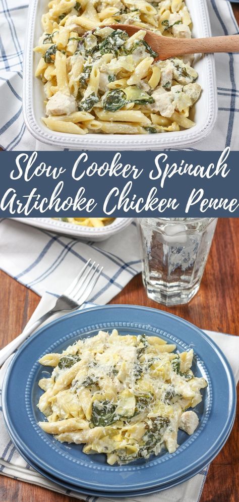 Spinach Artichoke Chicken Crockpot Slow Cooker, Crockpot Artichoke Chicken, Spinach Artichoke Chicken Pasta Crockpot, Crockpot Spinach Artichoke Chicken, Chicken Spinach Pasta Crockpot Recipes, Spinach Artichoke Chicken Crockpot, Artichoke Chicken Crockpot, Chicken Artichoke Lasagna, Chicken Alfredo Spinach