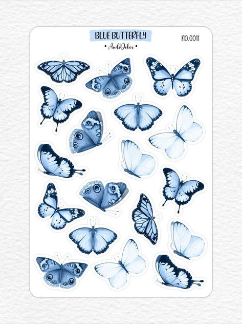 Journal Printables Stickers Aesthetic Butterfly, Blue Aesthetic Stickers For Journal, Blue Scrapbook Stickers, Blue Stickers Printable, Blue Stickers Aesthetic Printable, Blue Journal Stickers, Butterfly Stickers Aesthetic, Blue Stickers Aesthetic, Light Blue Stickers