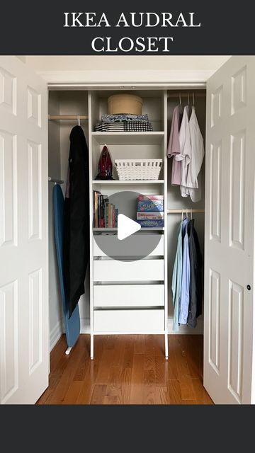 Hana | DIY & Home Design on Instagram: "Closet makeover with IKEA AUDRAL system!

We were looking for a budget solution for this storage closet. This IKEA AUDRAL closet is $344 vs PAX at $465 (similar configuration with 4 drawers)

There’s a few differences (like part of the AUDRAL drawers are metal vs MDF in PAX). I love my PAX, but this is great if you want a custom closet on a budget. 

IKEA CLOSET, small closet design, storage closet #ikeacloset #closetmakeover 

Does your closet need a makeover?" Small Room Ideas On A Budget, Ikea Closet System, Closet On A Budget, Ikea Closet Hack, Small Closet Design, Ikea Shopping, Ikea Closet, Ikea Ideas, Closet Hacks