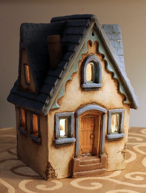 3d Tiskárna, Old West Town, House Ceramic, Clay House, Clay Fairy House, Ceramic Birdhouse, Small Wooden House, Blue Roof, West Town