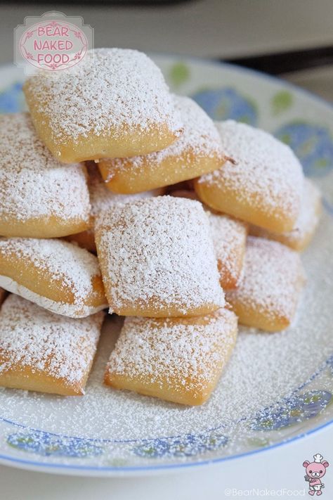 Baked Beignets, Evaporated Milk Recipes, Homemade Chocolate Sauce, Beignet Recipe, Fried Dough, Deep Frying, Yeast Bread, Icing Sugar, Evaporated Milk