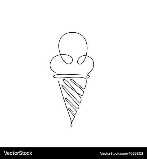 Ice Cream Fine Line Tattoo, Ice Cream Line Art, Ice Cream Sketch, Ice Cream Tattoo, Line Art Black, Sticker Tattoo, Waffle Cone, Line Art Vector, One Line Art