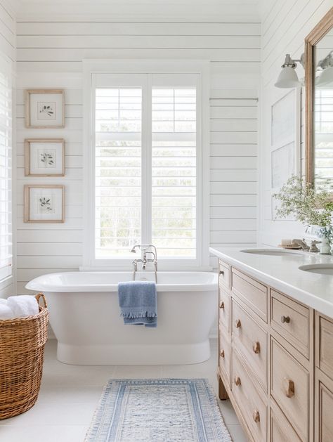 2024’s Coastal Bathroom Trends – You’ll Love! - Neutral Coastal Bathroom, Coastal Boho Bathroom, Coastal Master Bath, Beach House Bathroom Ideas, House Bathroom Ideas, Stone Shower Floor, Shell Mosaic Tile, Beach House Bathroom, Coastal Bathroom