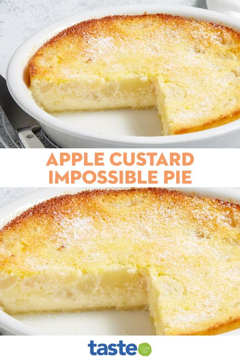 Apple And Custard Impossible Pie Recipe, Apple And Custard Impossible Pie, Impossible Apple Pie Recipes, Impossible Apple Pie Bisquick, Apple Impossible Pie, Apple Custard Pie Recipes, Easy Dessert Pie Recipes, Pie Apple Recipe, Impossible Pie Recipes Desserts