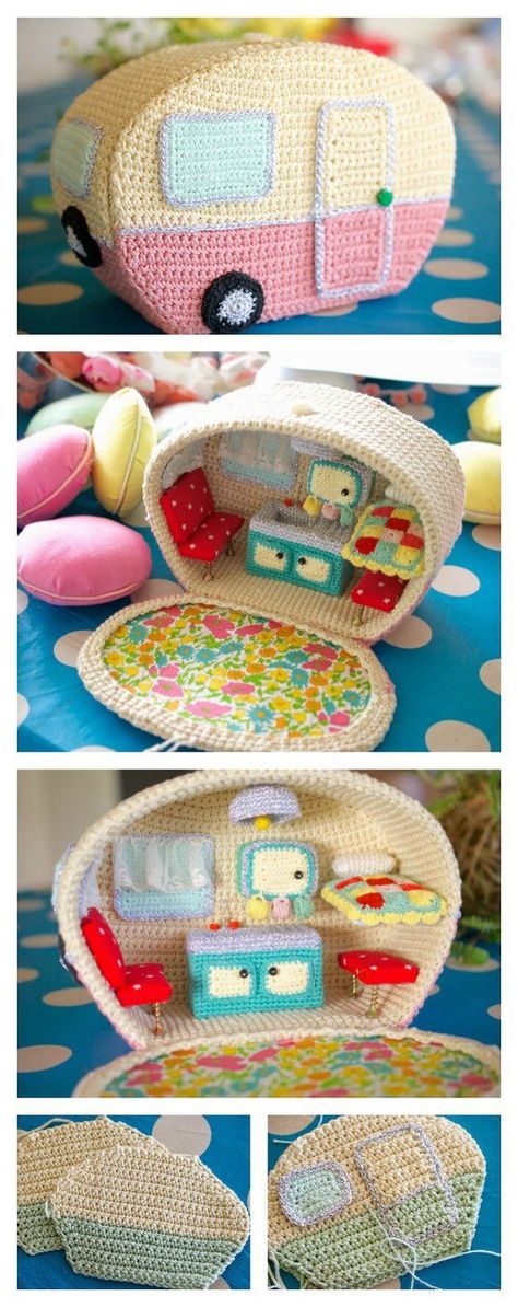 Crochet Caravan, Caravan Vintage, Mini Caravan, Free Pattern Crochet, Confection Au Crochet, Vintage Caravan, Pola Amigurumi, Toy Crochet, Haken Baby