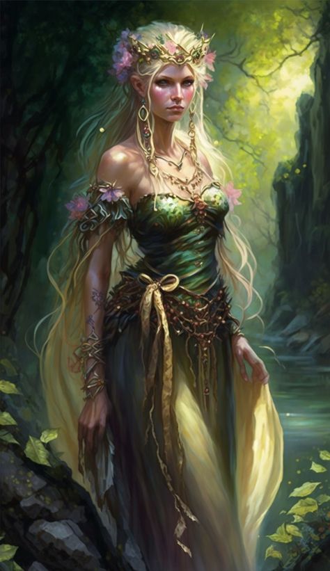 Titania Fairy Queen Dnd, Dnd Shaman, Summer Eladrin Female, Fairy Queen Art, Warrior Fairy, Fairy Warrior, Forest Elf Aesthetic, Fae Queen, Nature Queen