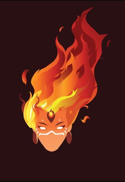 Fire Themed Character Design, Fire Person Art, Fire Crown Aesthetic, Fire User Character Design, Fire Hair Art, Fire Hair Drawing, Fire Person, Fire Genasi, Fire Oc