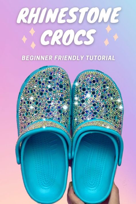 Croc Bling Ideas, Bedazzled Crocs Shoes Diy, Rhinestone Crocs Shoes Diy, Crocs Rhinestone, Diy Bedazzled, Crocs Diy, Bedazzled Crocs, Bling Crocs, Shoes Tutorial