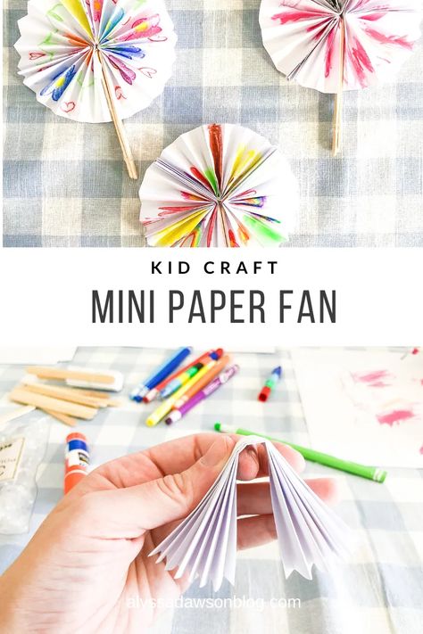 Oshc Activities Craft Ideas, Mini Paper Fans Diy, Make A Fan Craft, Paper Plate Fans Crafts For Kids, Fan Craft Preschool, Paper Crafts For Kindergarteners, Making Paper Fans, Kindergarten Paper Crafts, Make A Fan