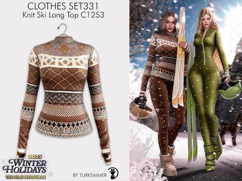 The Sims Resource - Clothes SET331 - Knit Ski Long Top C1253 Sims 4 Cc Skiing Clothes, Ski Bunnies, Fluffy Skirt, Sims 4 Toddler, Maxis Match Cc, Skiing Outfit, Electronic Art, The Sims Resource, Sims Resource