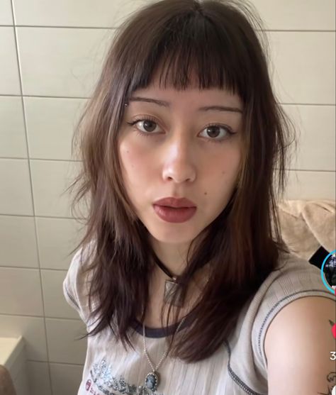 Hime Haircut Micro Bangs, Microbangs Asian, Wolfcut Micro Bangs, How To Style Micro Bangs, Flip Out Hair, Wolfcut With Micro Bangs, Flequillo Aesthetic, Eyebrow Length Bangs, Simple Hairstyles With Bangs