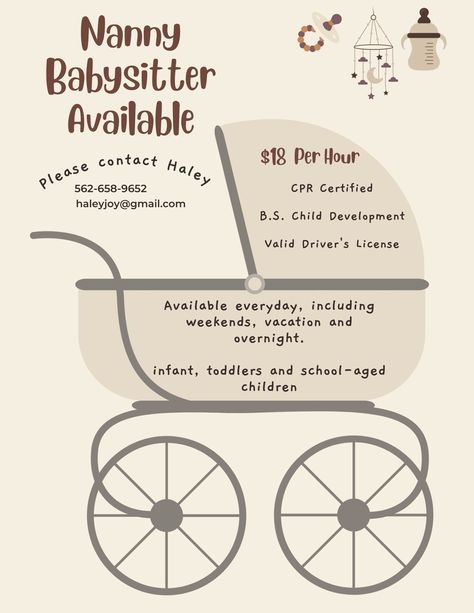 This beautiful Babysitting Nanny Services Flyer Digital Card Editable Template PDF is editable and allows you to purchase, edit, and personalize in a matter of few simple clicks. (Size 8.5 X 11 inch) You will receive access to your template instantly after purchasing and can edit in an easy-to-use web application!  Instant Download Printable only- This listing does not offer any physical item for shipment. Nanny Flyer Ideas, Babysitting Card Ideas, Baby Sitter Flyer Ideas, Babysitting Posters Ideas, Babysitting Flyers Template, Babysitting Cards, Babysitting Flyers Ideas, Babysitting Hacks, Babysitting Kit